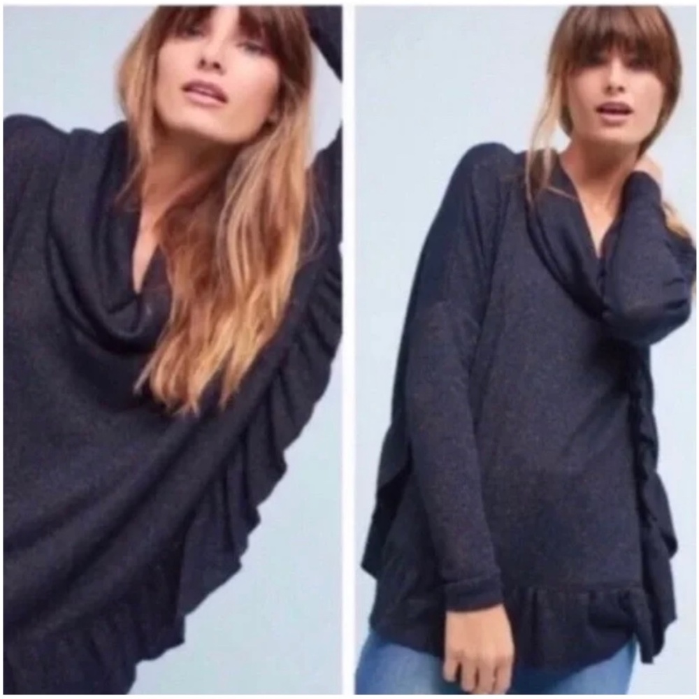 Anthropologie  Postmark Navy ruffle top with sparkles